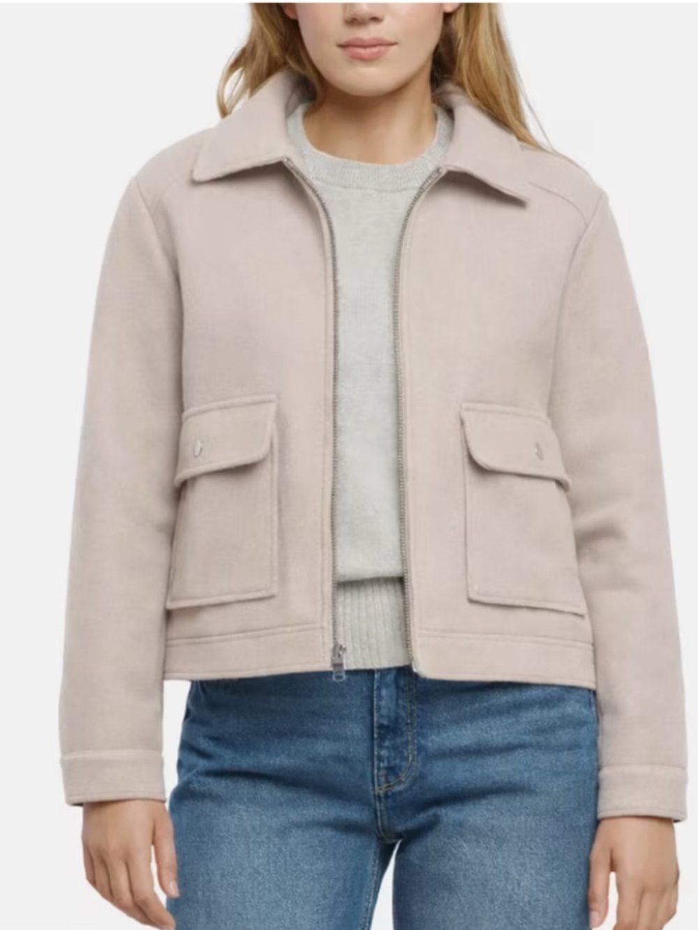 Women’s Cream Zip-Front Utility Jacket